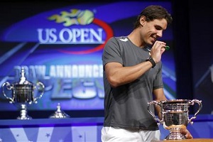 Rafael Nadal takes part in draw ceremony for 2011 U.S. Open Tennis Championship in New York